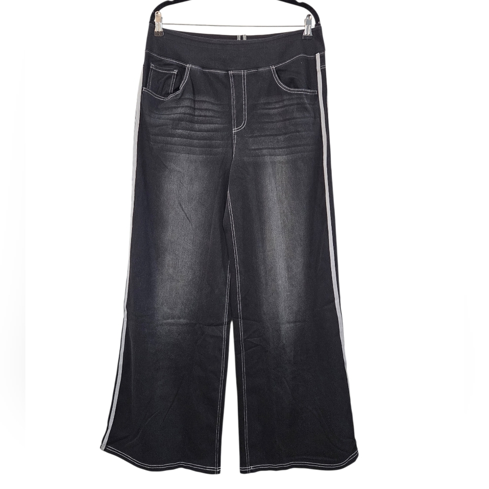 NWT Halara Flex High Waisted Stripe Wide Leg Flowy Washed Casual Jeans - Picture 2 of 8